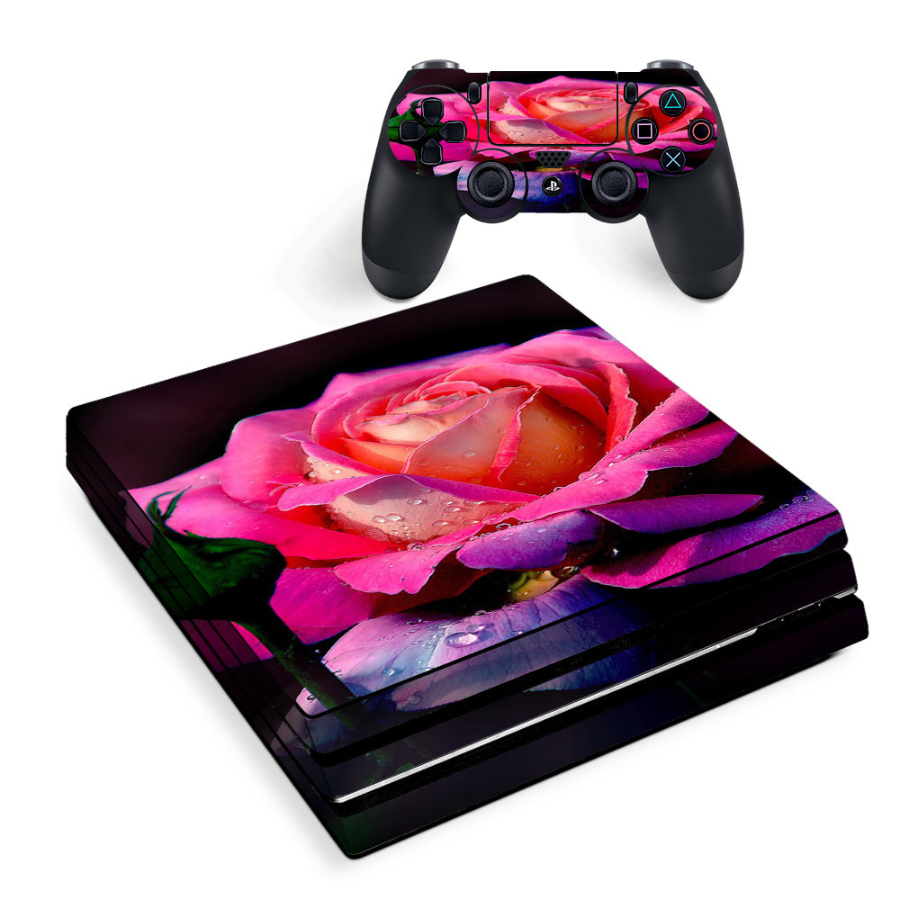 Skin Decal Vinyl Wrap For Playstation Ps4 Pro Console & Controller Stickers Skins Cover/ Beautiful Rose Flower Pink Purple Sony PS4 Pro Skin