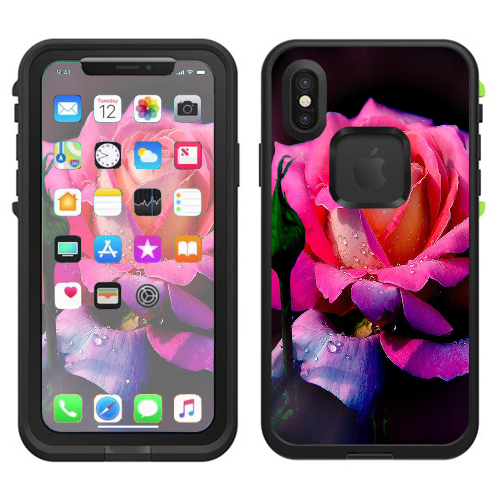  Beautiful Rose Flower Pink Purple Lifeproof Fre Case iPhone X Skin