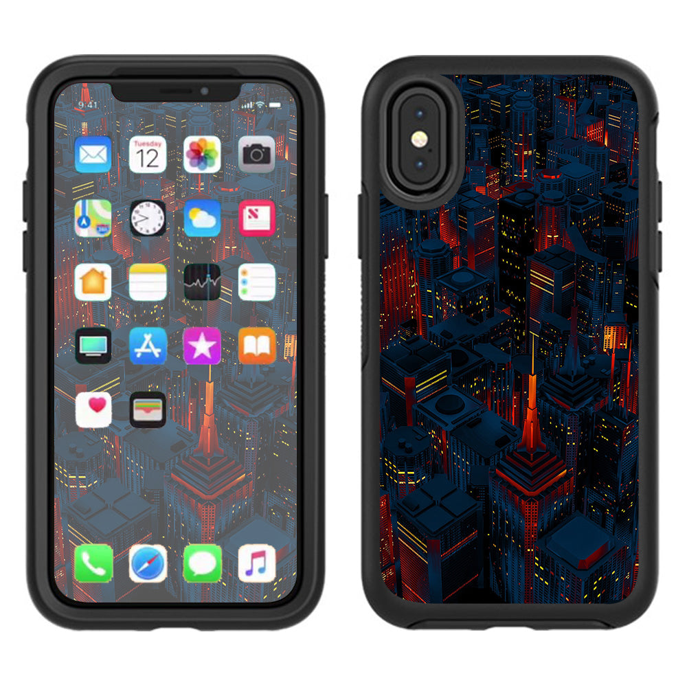  City Glow At Night Skyline View Otterbox Defender Apple iPhone X Skin