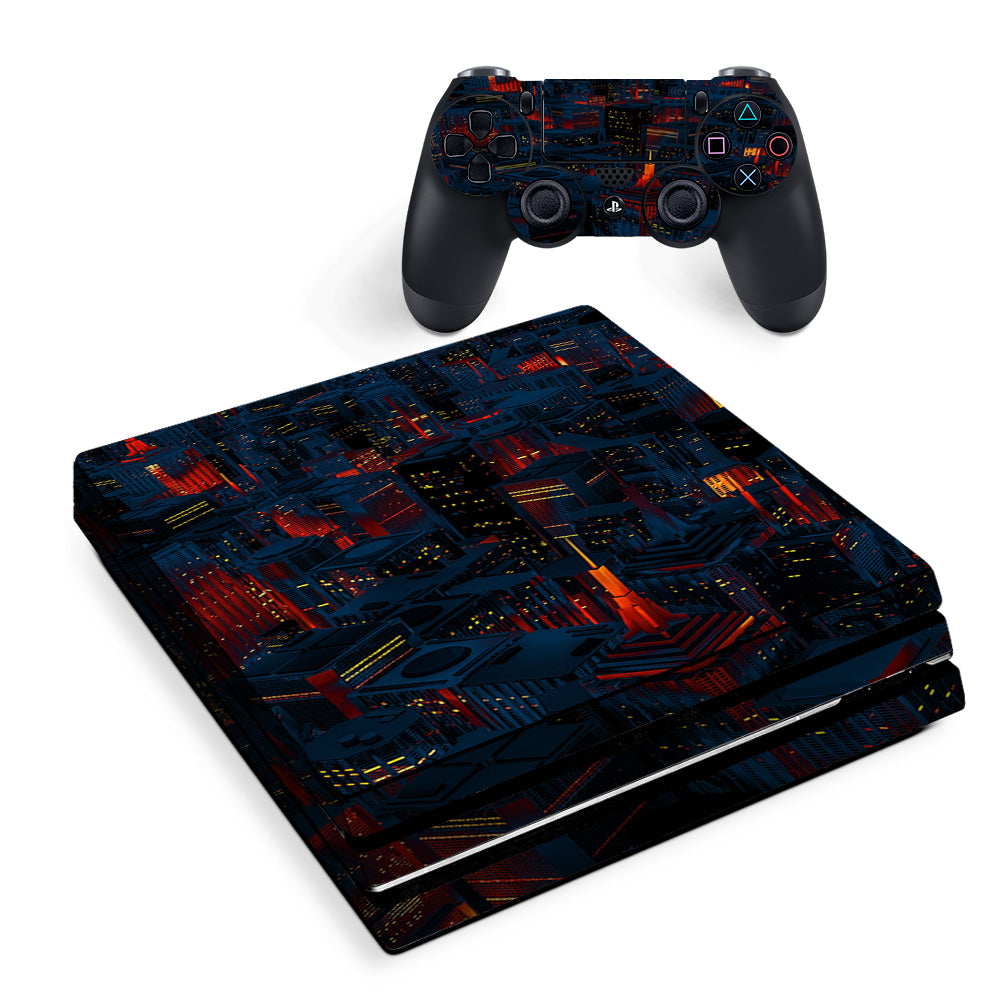 Skin Decal Vinyl Wrap For Playstation Ps4 Pro Console & Controller Stickers Skins Cover/ City Glow At Night Skyline View Sony PS4 Pro Skin