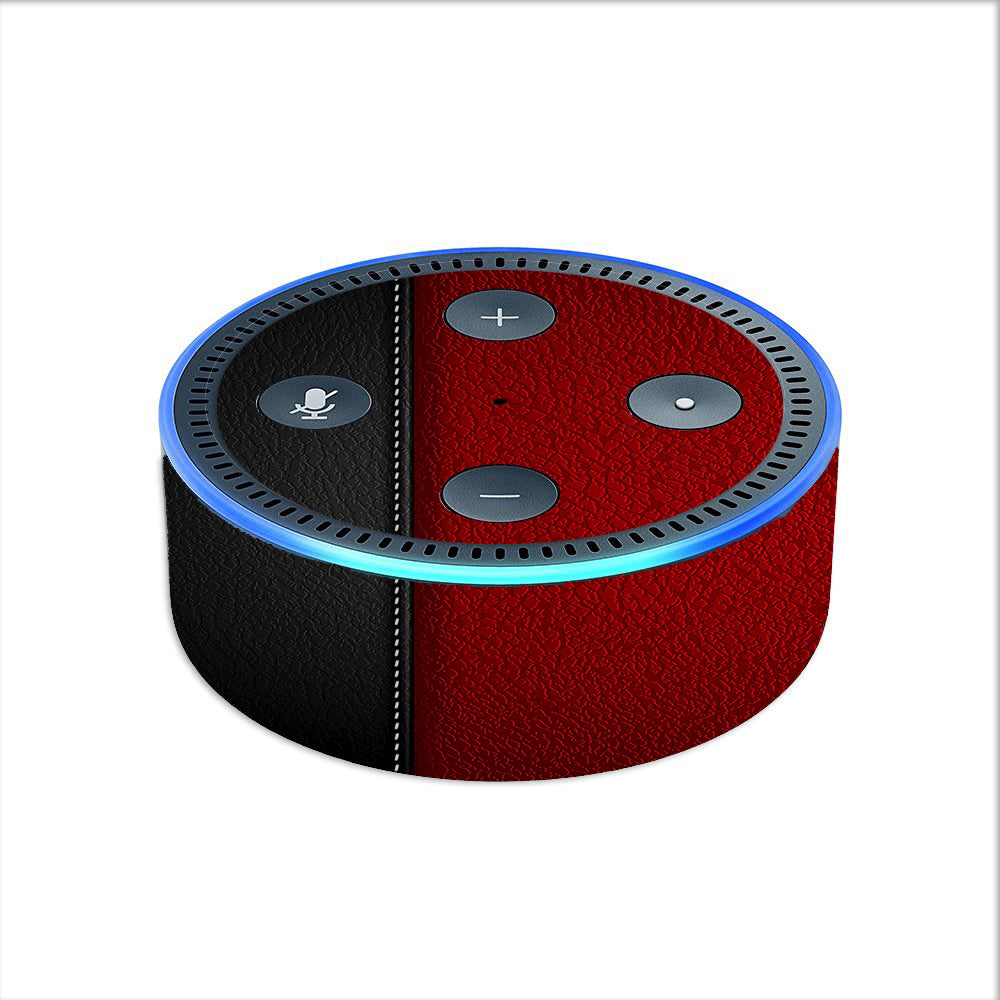  Black And Red Leather Pattern Amazon Echo Dot 2nd Gen Skin