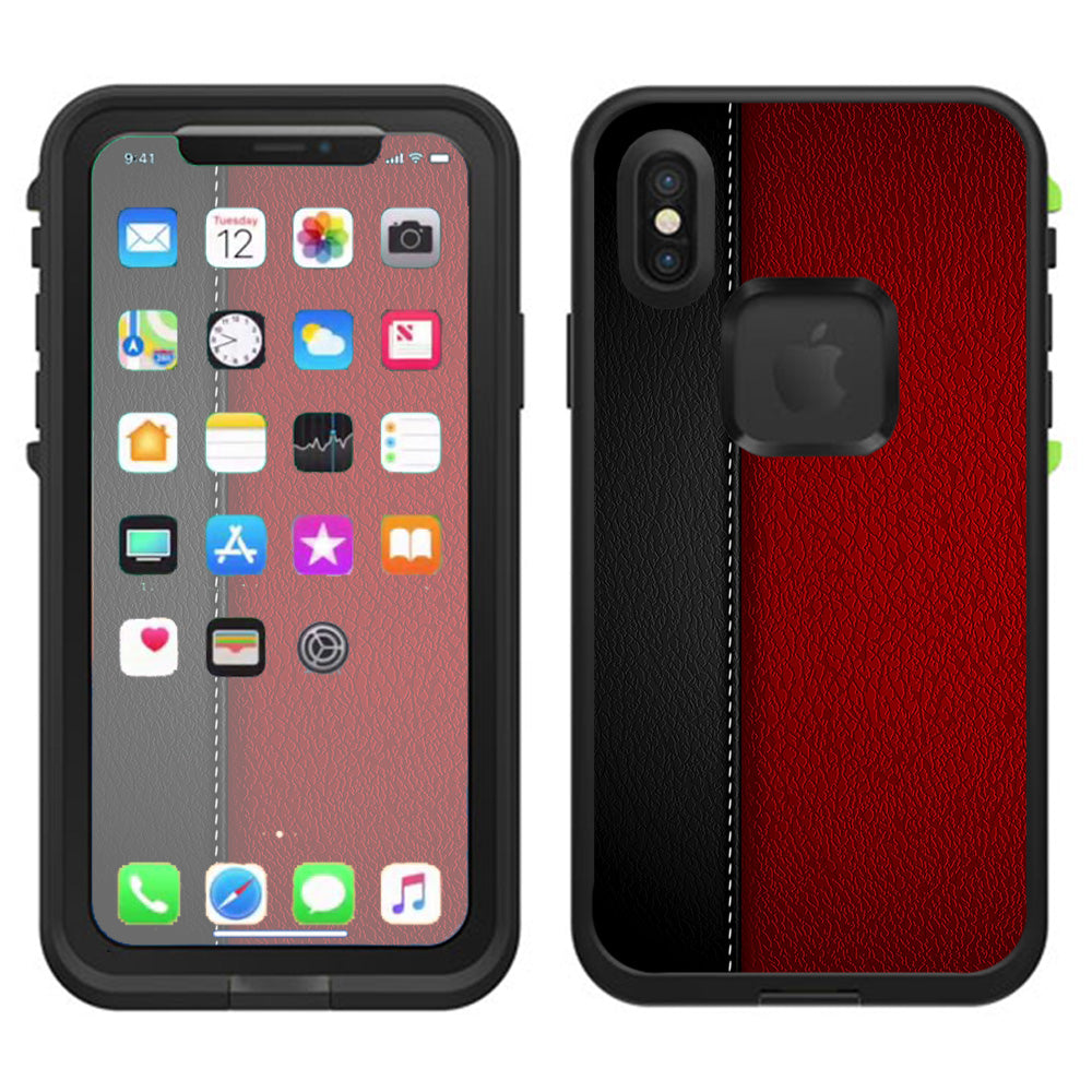  Black And Red Leather Pattern Lifeproof Fre Case iPhone X Skin