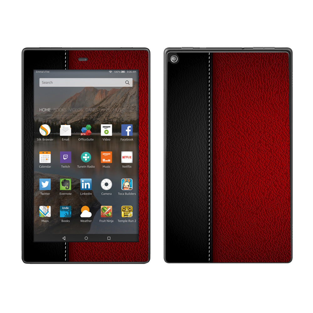  Black And Red Leather Pattern Amazon Fire HD 8 Skin