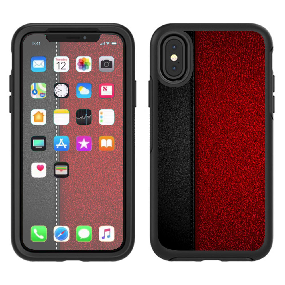  Black And Red Leather Pattern Otterbox Defender Apple iPhone X Skin