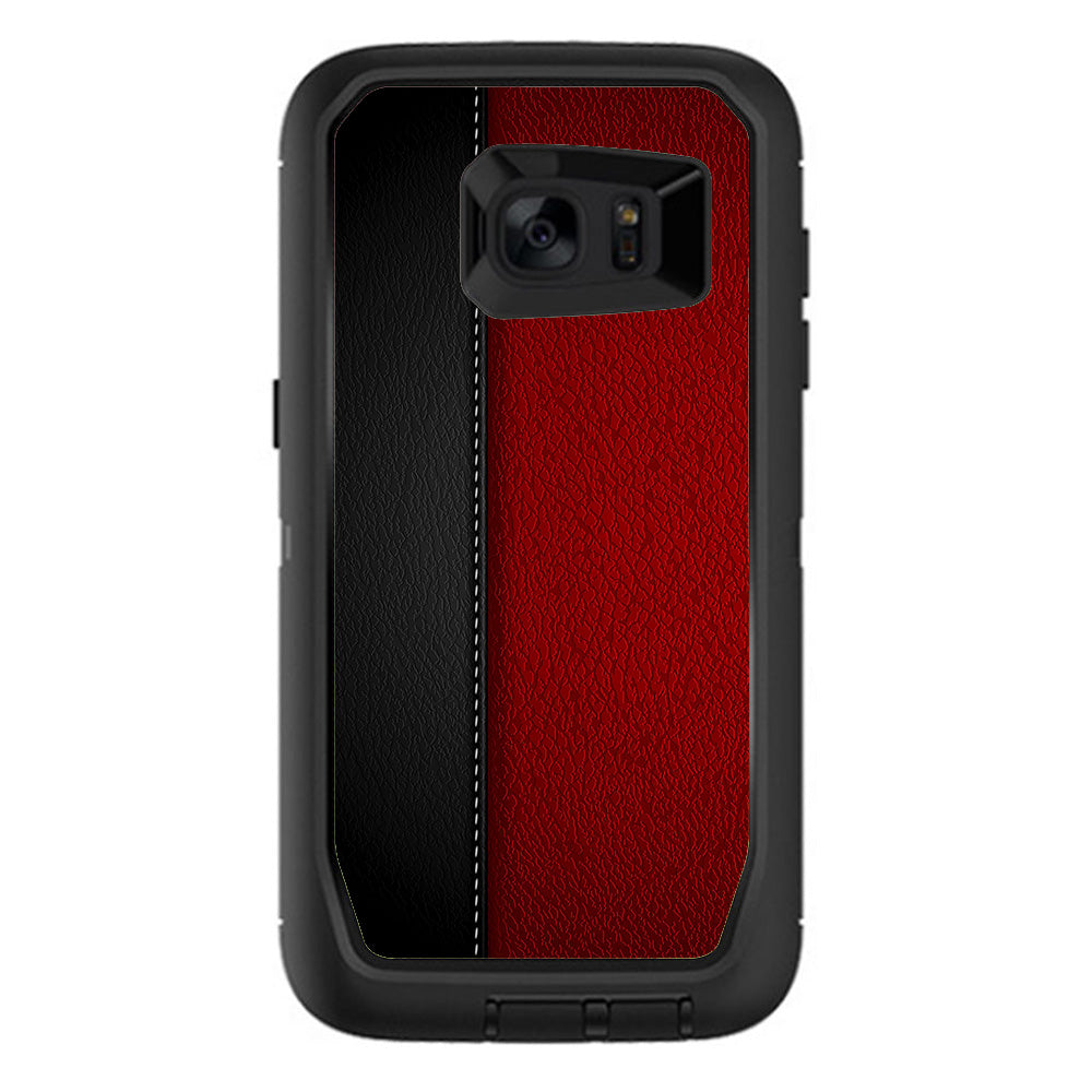  Black And Red Leather Pattern Otterbox Defender Samsung Galaxy S7 Edge Skin