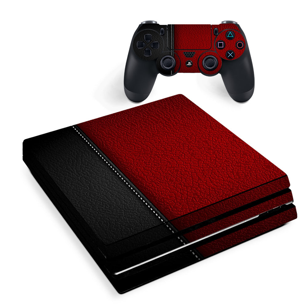 Skin Decal Vinyl Wrap For Playstation Ps4 Pro Console & Controller Stickers Skins Cover/ Black And Red Leather Pattern Sony PS4 Pro Skin