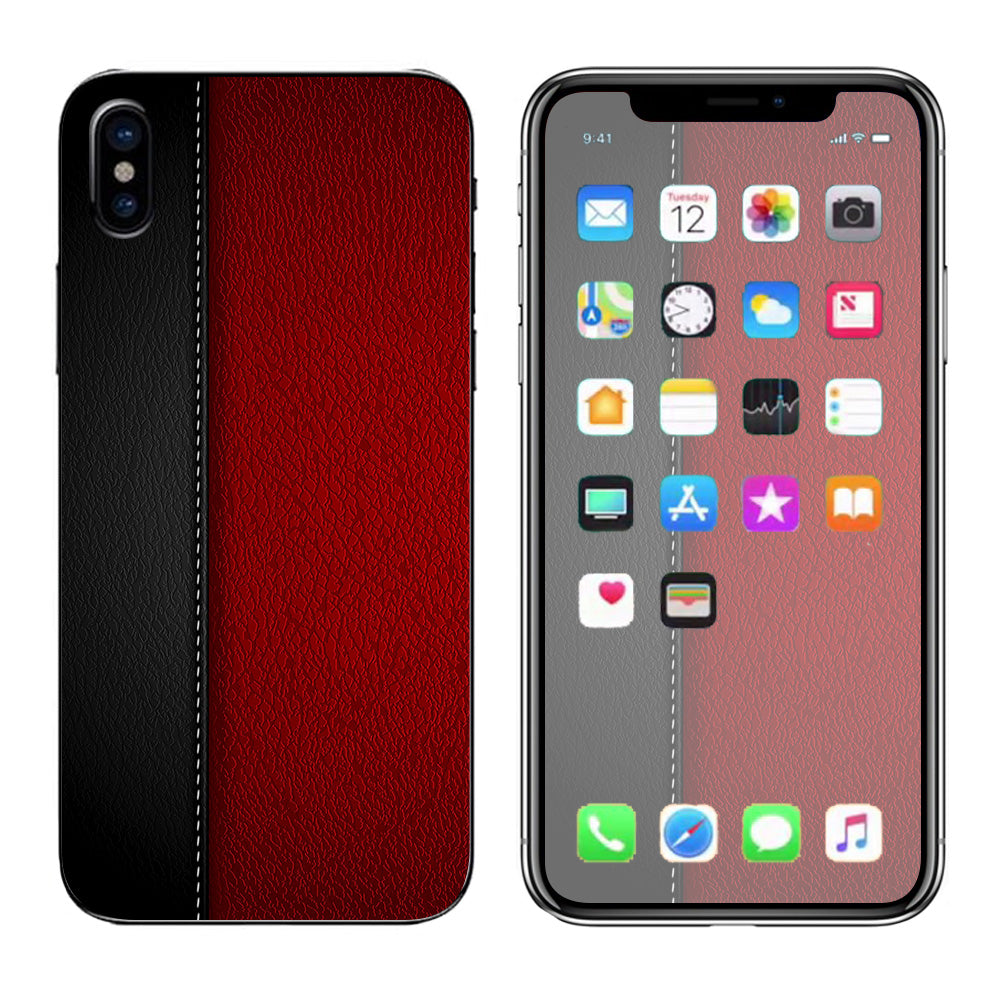  Black And Red Leather Pattern Apple iPhone X Skin