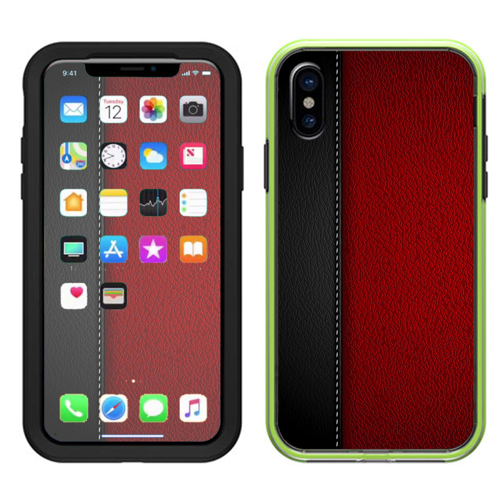  Black And Red Leather Pattern Lifeproof Slam Case iPhone X Skin