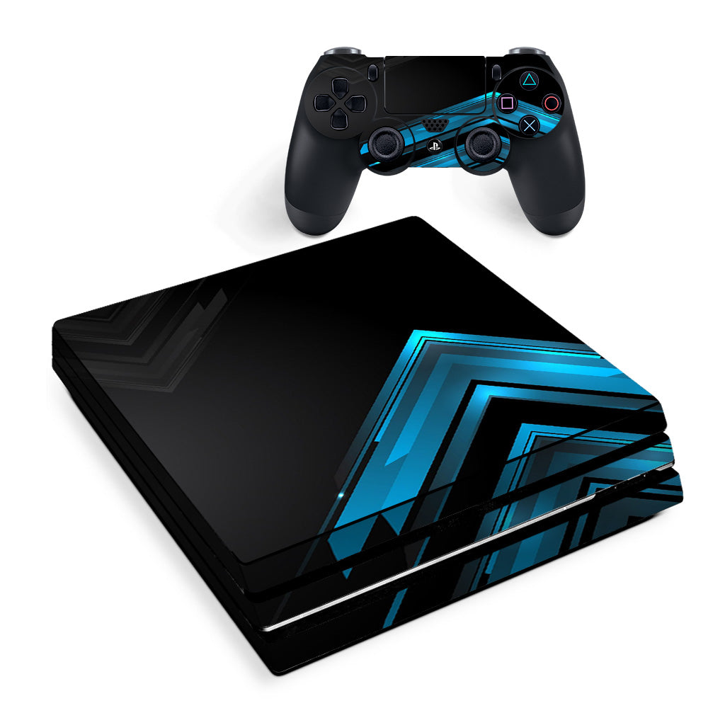 Skin Decal Vinyl Wrap For Playstation Ps4 Pro Console & Controller Stickers Skins Cover/ Black Blue Sharp Design Edge Sony PS4 Pro Skin