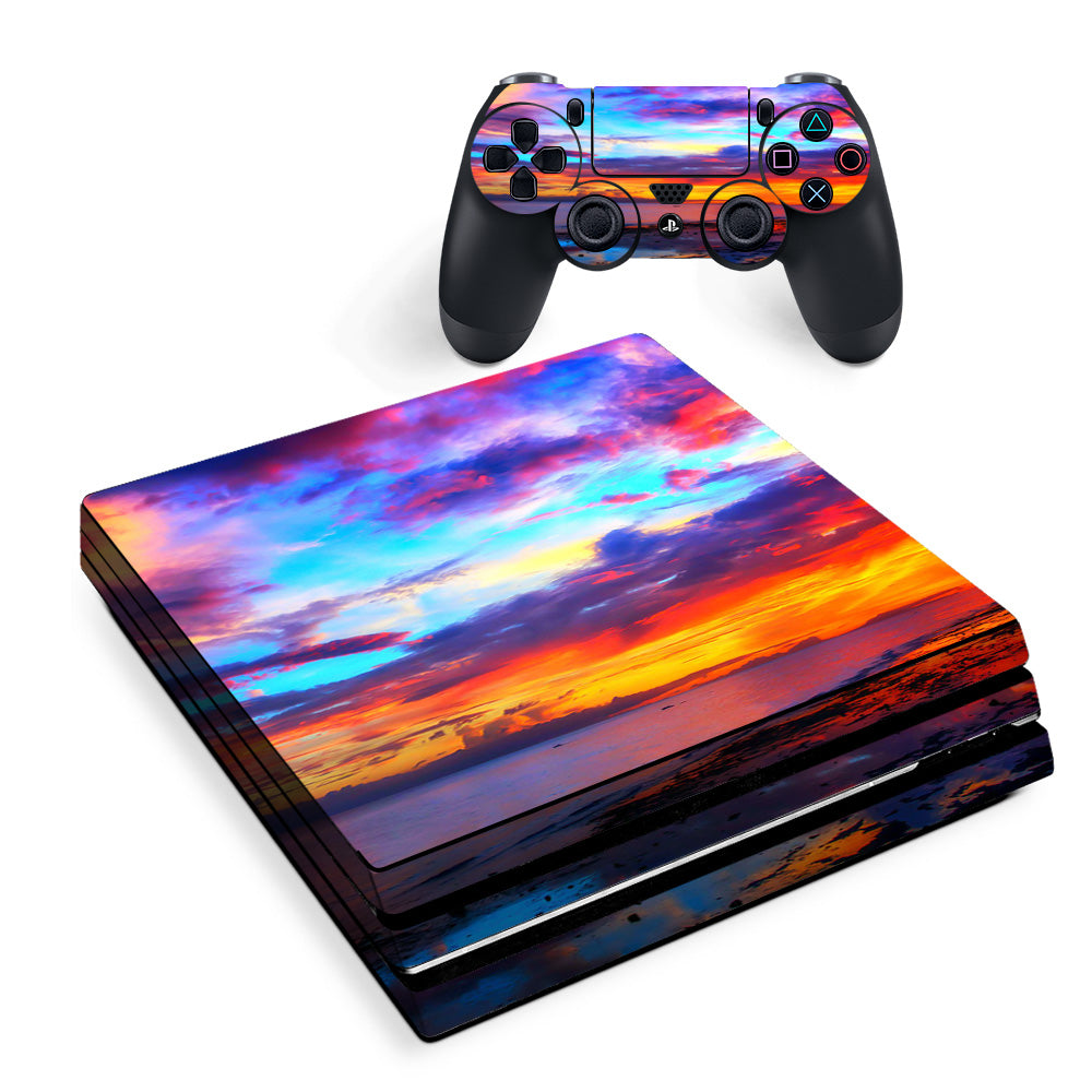 Skin Decal Vinyl Wrap For Playstation Ps4 Pro Console & Controller Stickers Skins Cover/ Beautiful Landscape Water Colorful Sky Sony PS4 Pro Skin