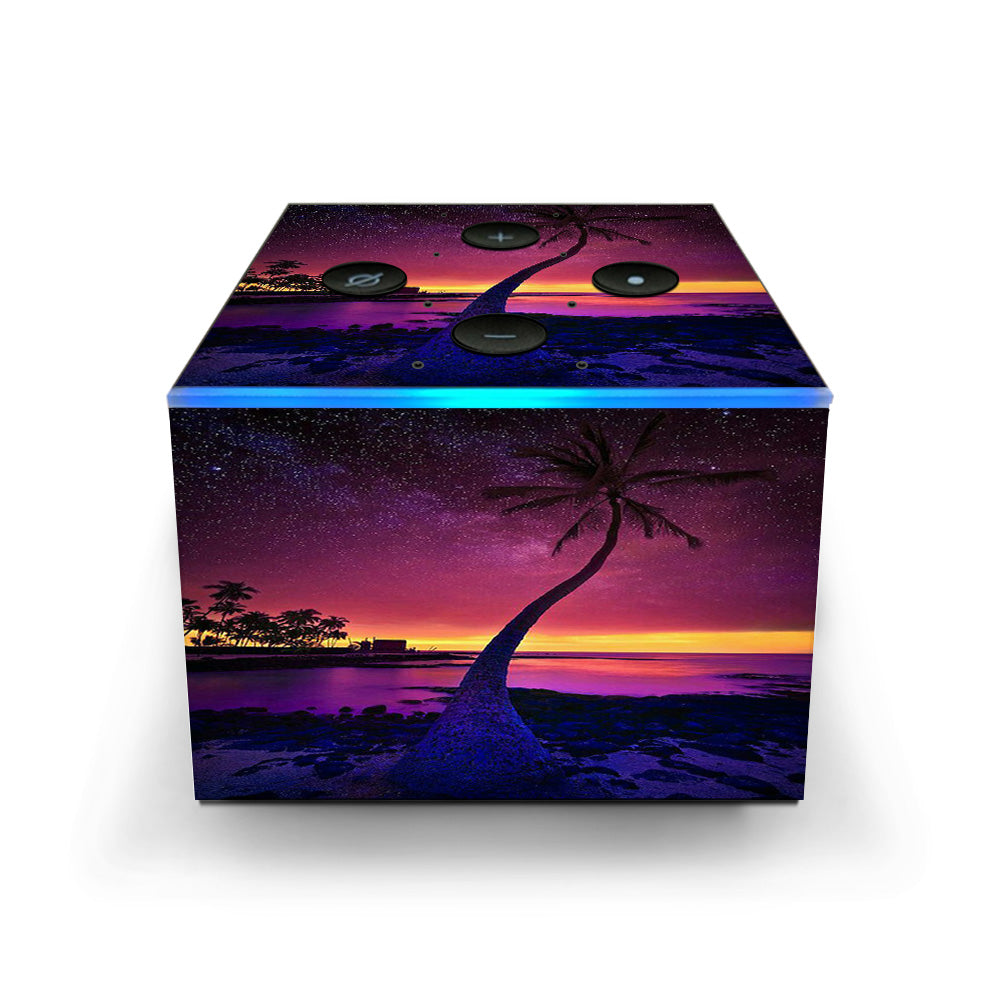  Palm Tree Stars And Sunset Purple Amazon Fire TV Cube Skin