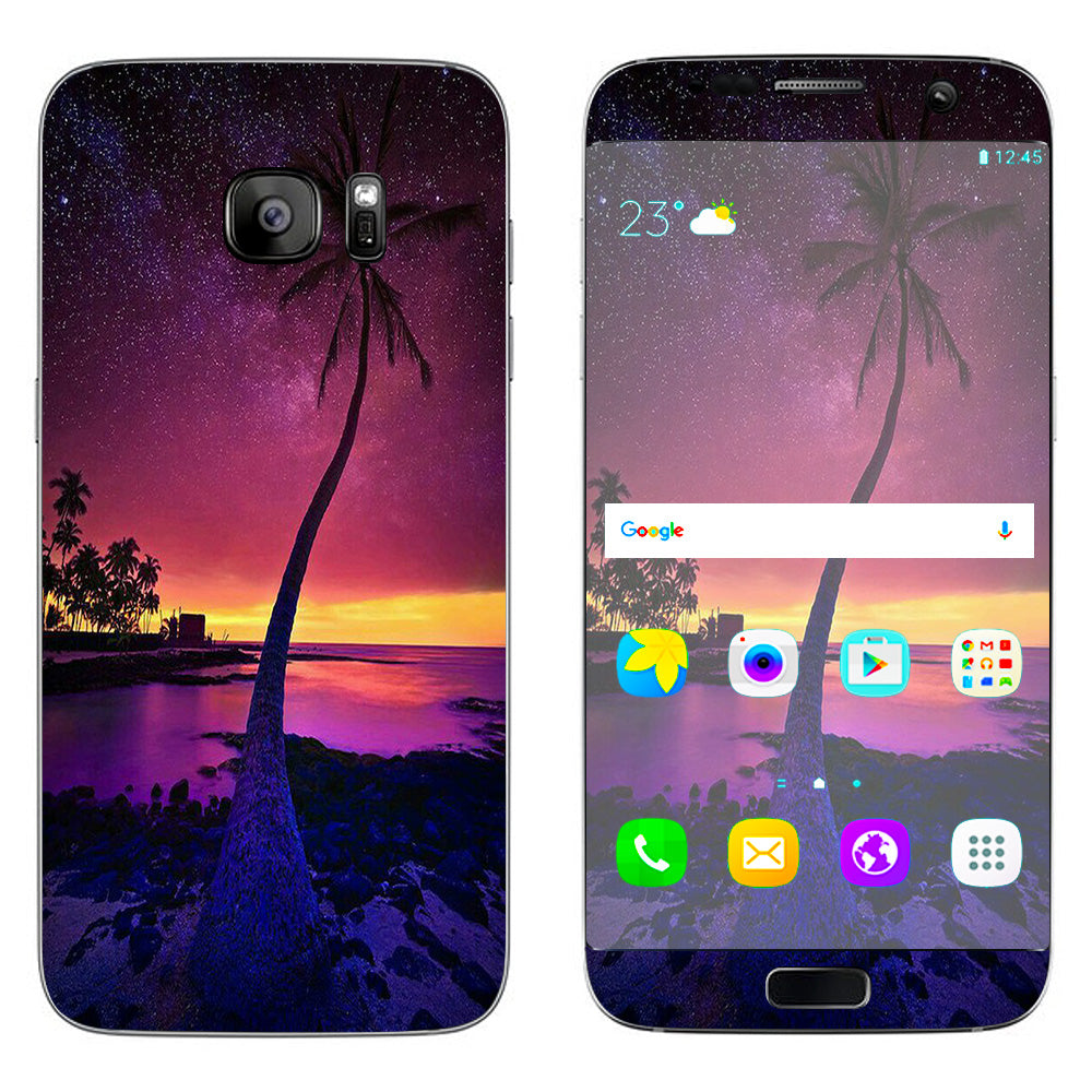  Palm Tree Stars And Sunset Purple Samsung Galaxy S7 Edge Skin