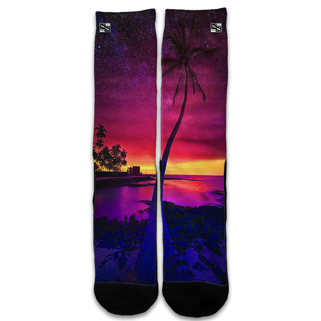  Palm Tree Stars And Sunset Purple Universal Socks