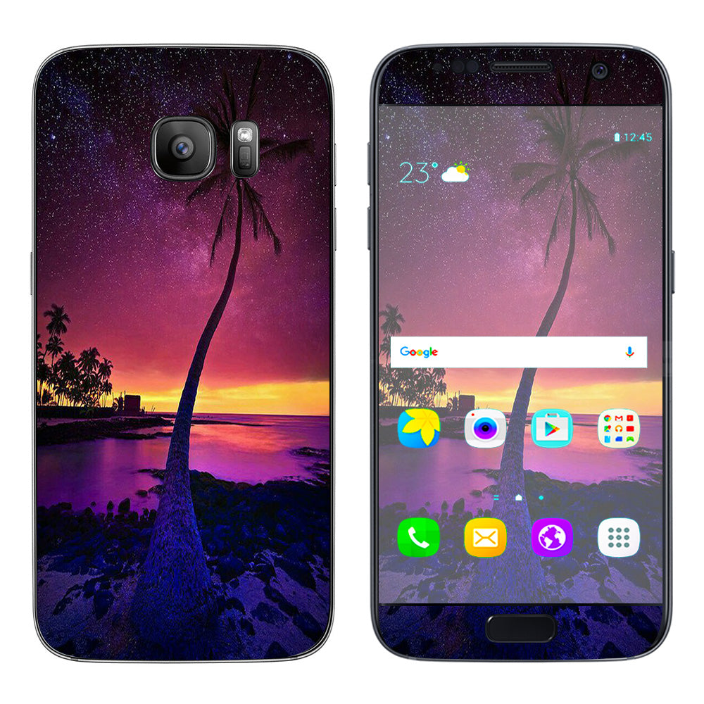  Palm Tree Stars And Sunset Purple Samsung Galaxy S7 Skin