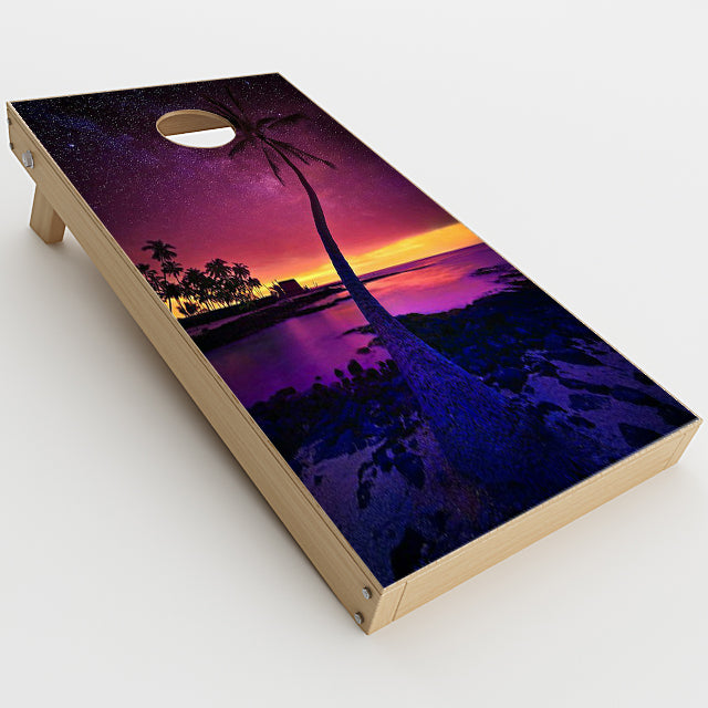  Palm Tree Stars And Sunset Purple Cornhole Game Boards  Skin