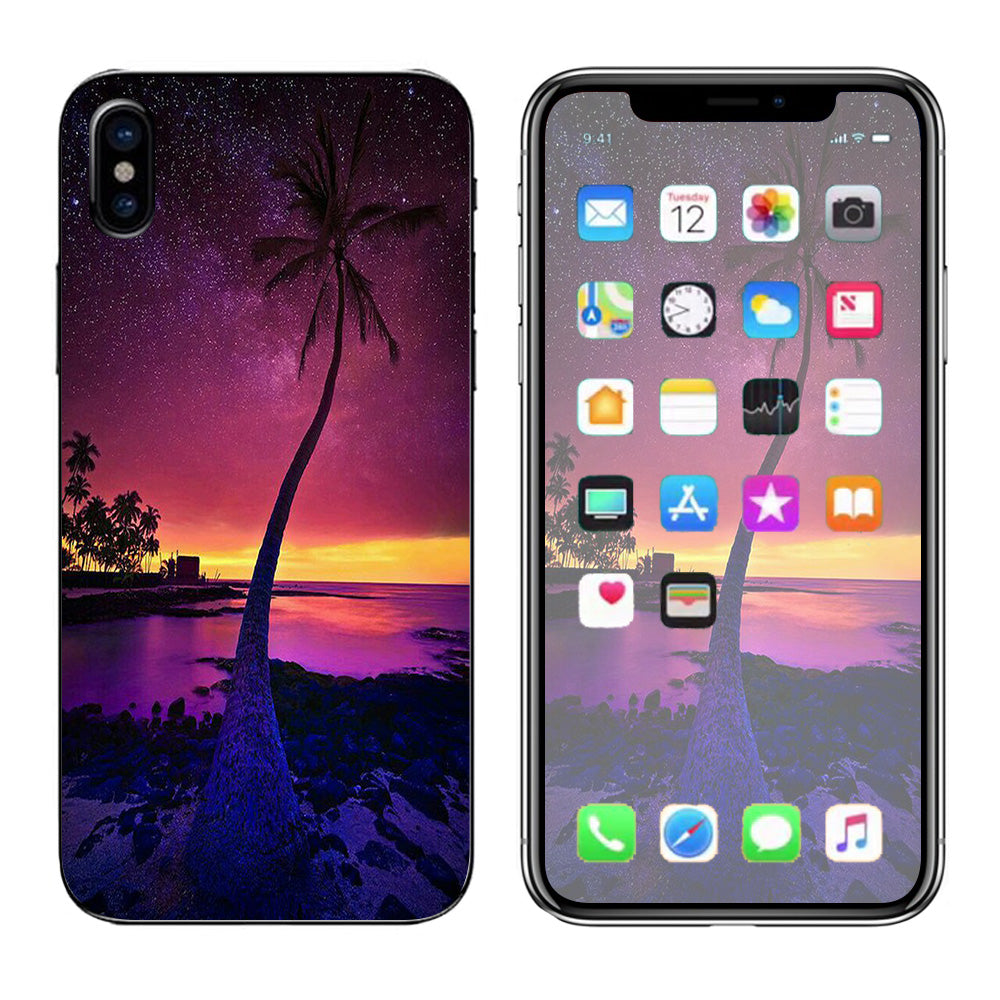  Palm Tree Stars And Sunset Purple Apple iPhone X Skin
