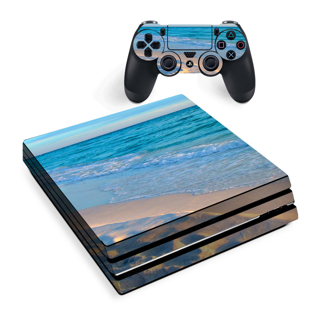 Skin Decal Vinyl Wrap For Playstation Ps4 Pro Console & Controller Stickers Skins Cover/ Beach White Sands Blue Water Sony PS4 Pro Skin