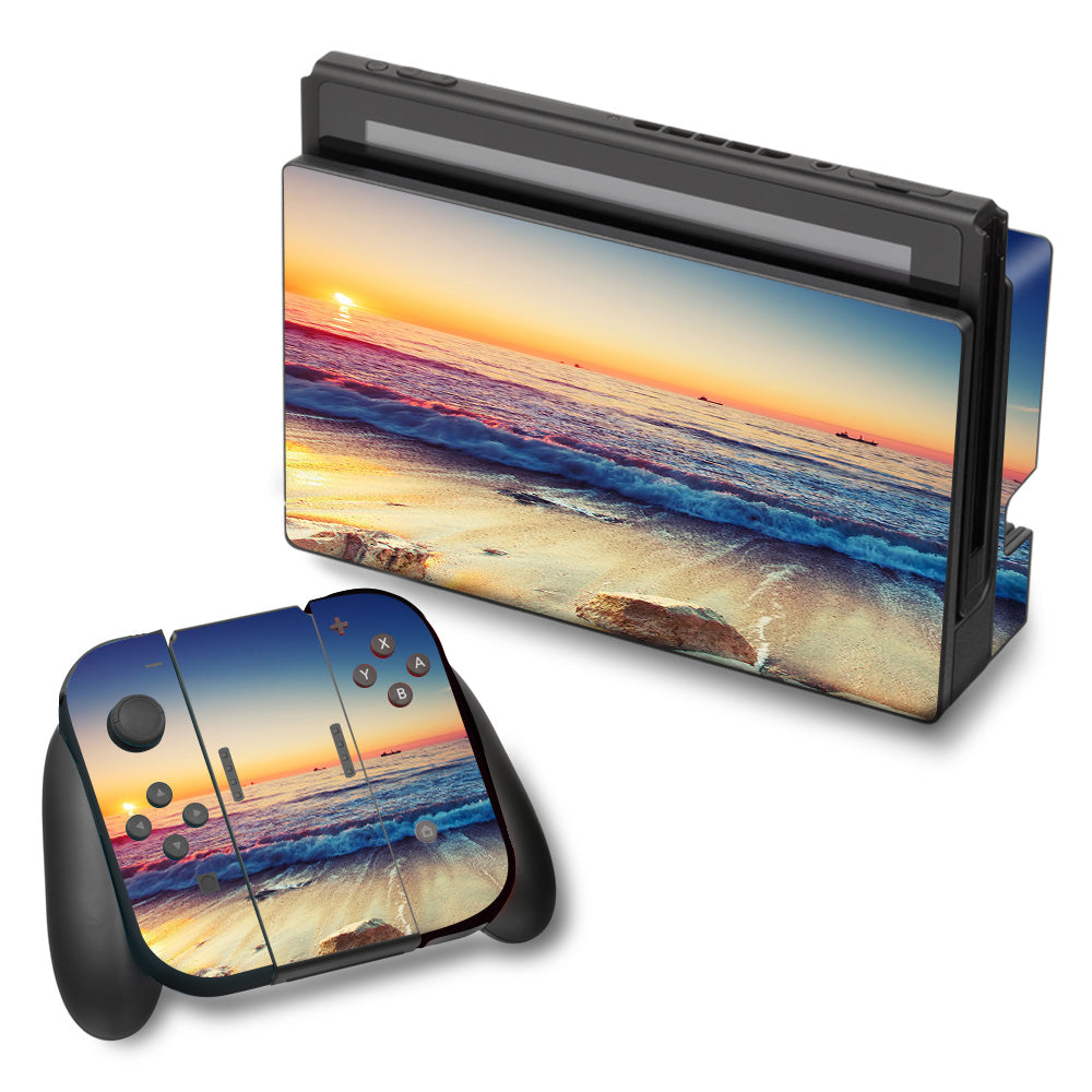  Beach Tide Water Rocks Sunset Nintendo Switch Skin