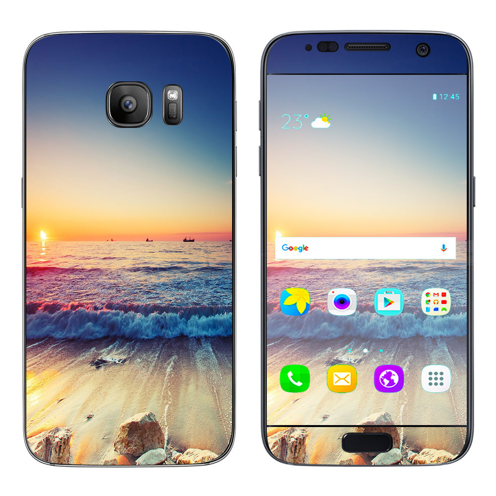  Beach Tide Water Rocks Sunset Samsung Galaxy S7 Skin