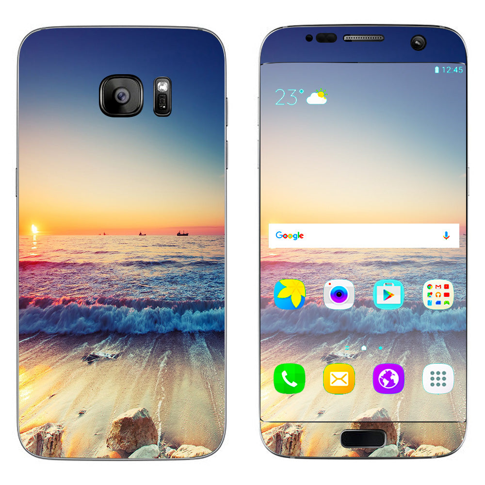  Beach Tide Water Rocks Sunset Samsung Galaxy S7 Edge Skin