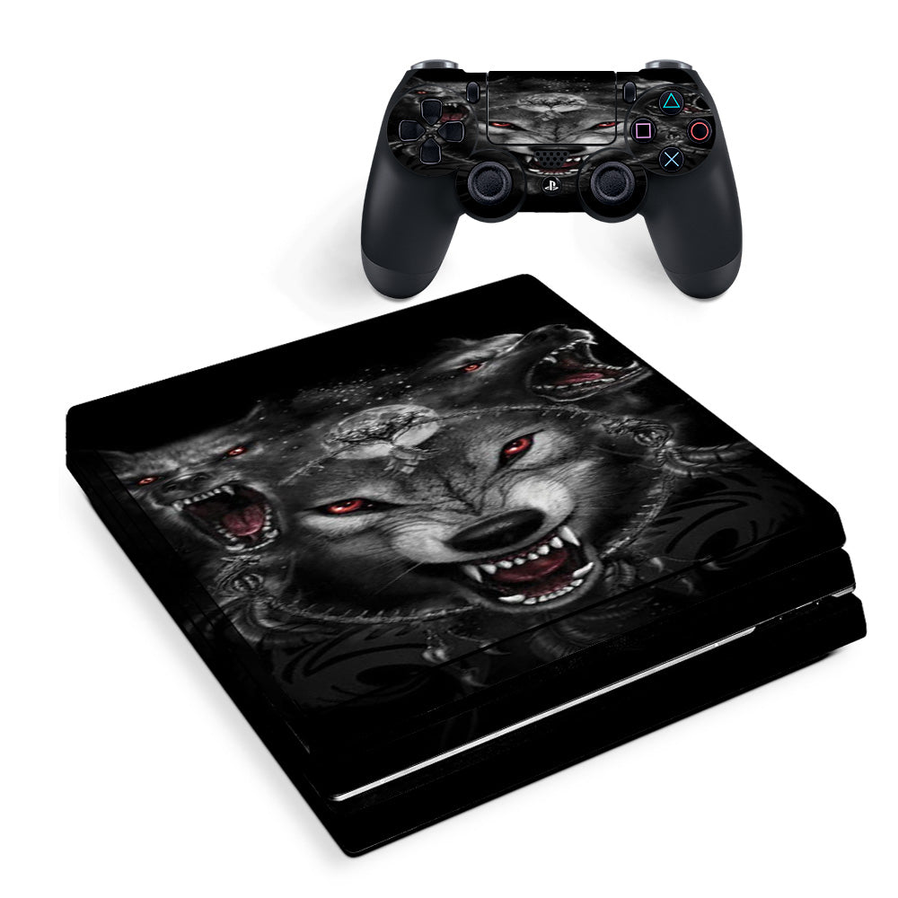 Skin Decal Vinyl Wrap For Playstation Ps4 Pro Console & Controller Stickers Skins Cover/ Angry Wolves Pack Howling Sony PS4 Pro Skin