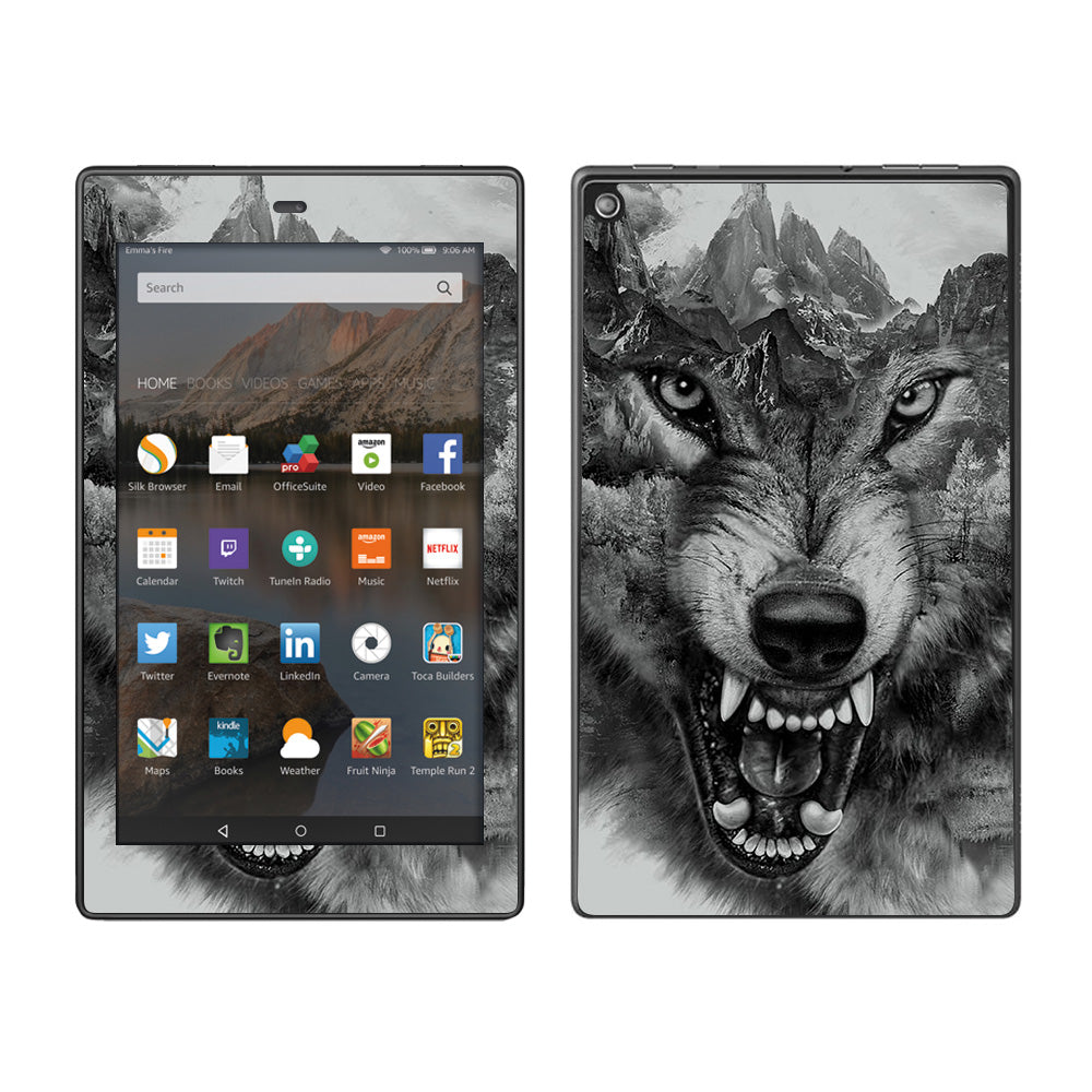  Angry Wolf Growling Mountains Amazon Fire HD 8 Skin