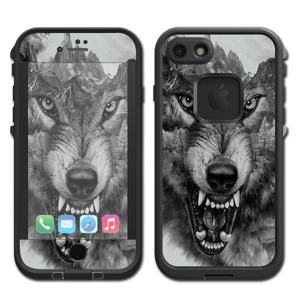  Angry Wolf Growling Mountains Lifeproof Fre iPhone 7 or iPhone 8 Skin