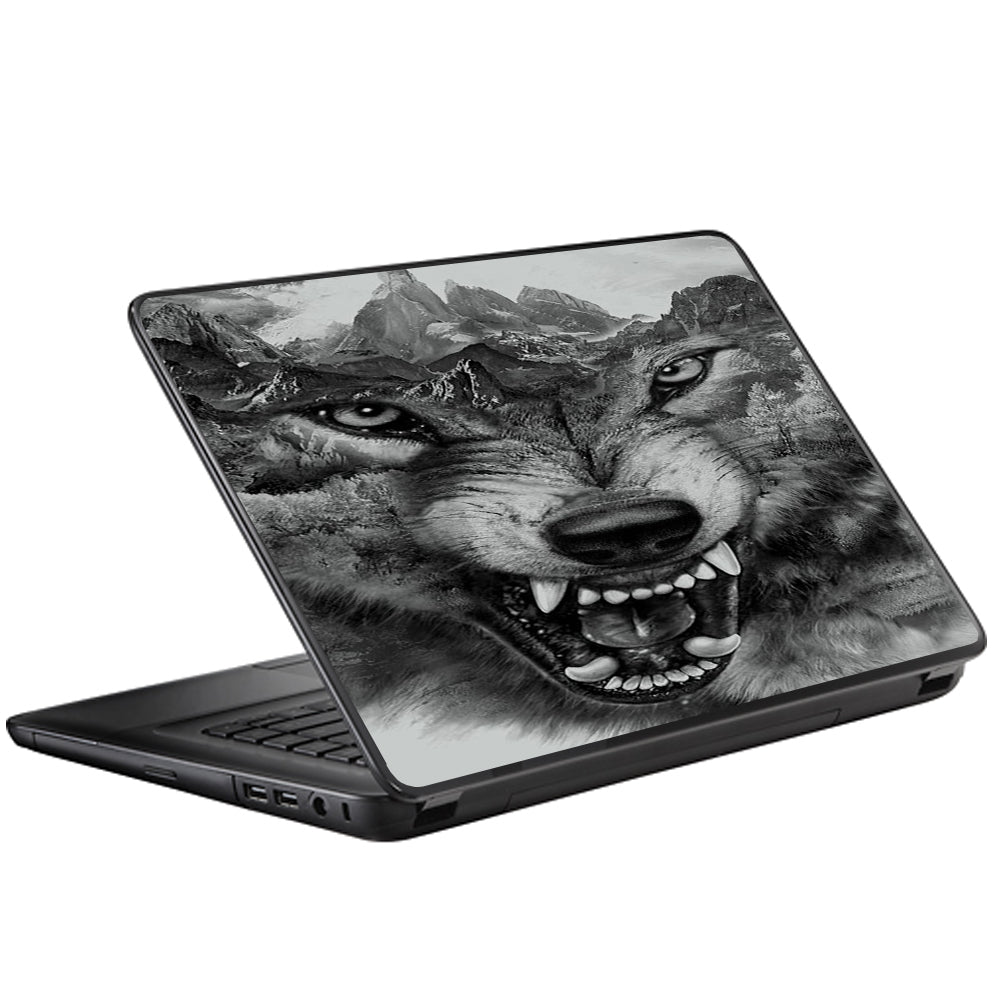  Angry Wolf Growling Mountains Universal 13 to 16 inch wide laptop Skin