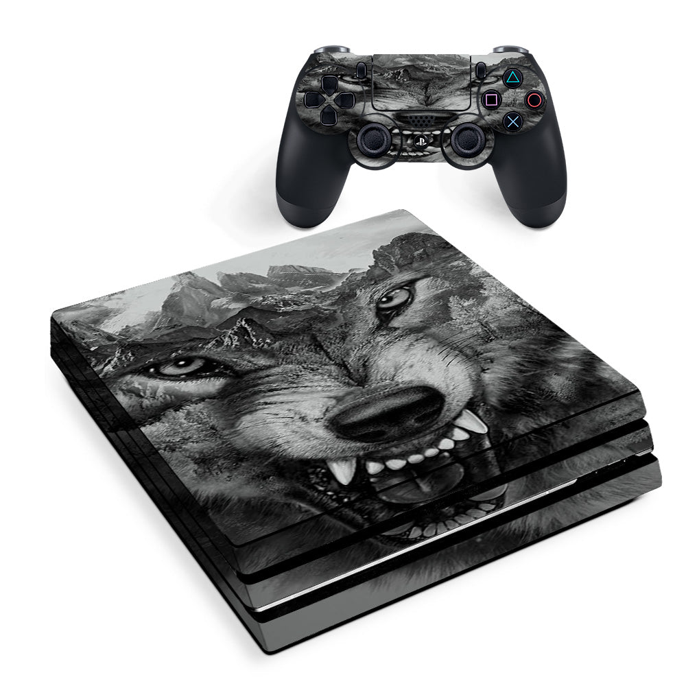Skin Decal Vinyl Wrap For Playstation Ps4 Pro Console & Controller Stickers Skins Cover/ Angry Wolf Growling Mountains Sony PS4 Pro Skin