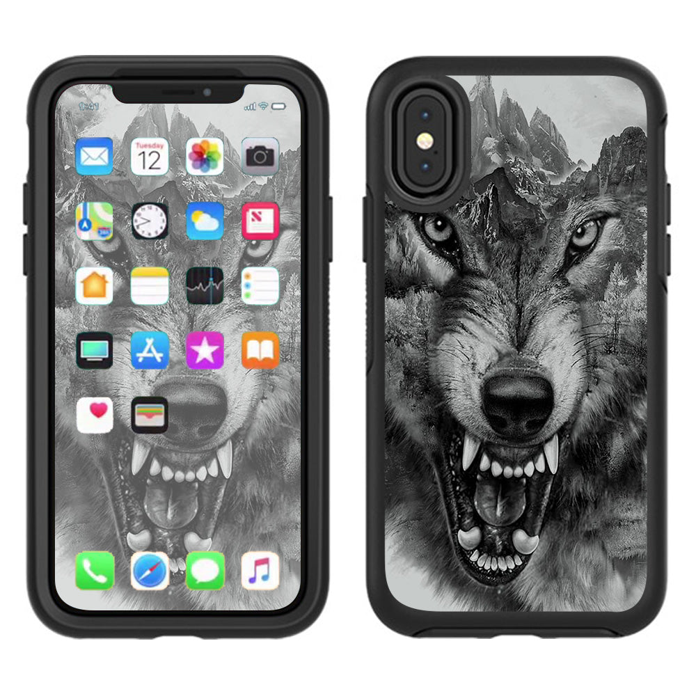  Angry Wolf Growling Mountains Otterbox Defender Apple iPhone X Skin