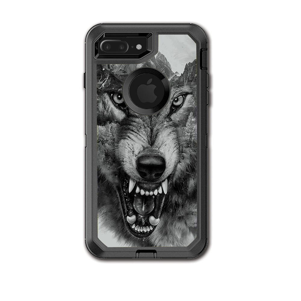  Angry Wolf Growling Mountains Otterbox Defender iPhone 7+ Plus or iPhone 8+ Plus Skin