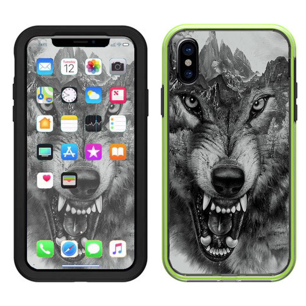  Angry Wolf Growling Mountains Lifeproof Slam Case iPhone X Skin