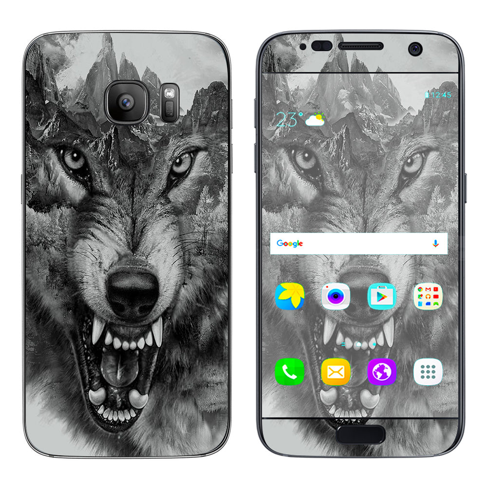  Angry Wolf Growling Mountains Samsung Galaxy S7 Skin