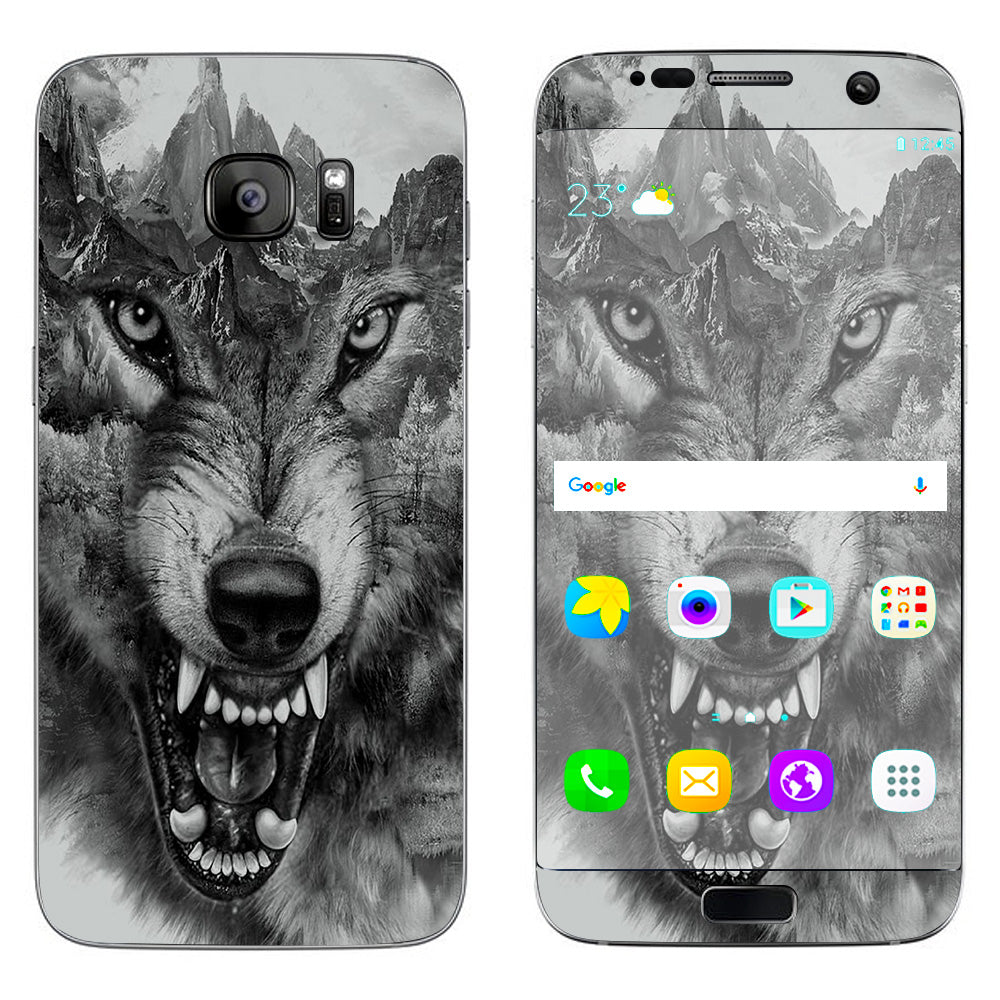  Angry Wolf Growling Mountains Samsung Galaxy S7 Edge Skin