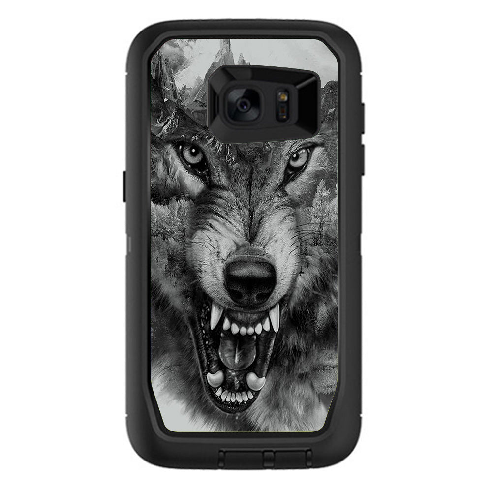  Angry Wolf Growling Mountains Otterbox Defender Samsung Galaxy S7 Edge Skin