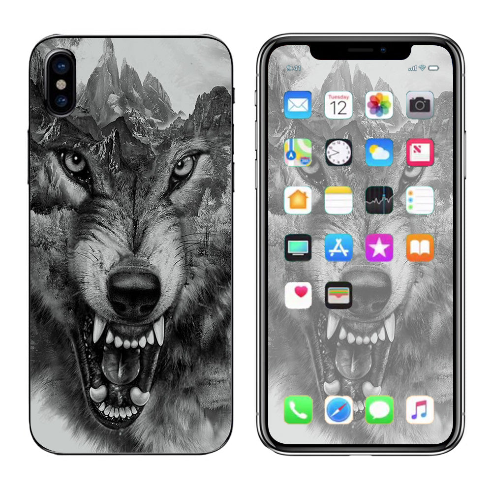  Angry Wolf Growling Mountains Apple iPhone X Skin