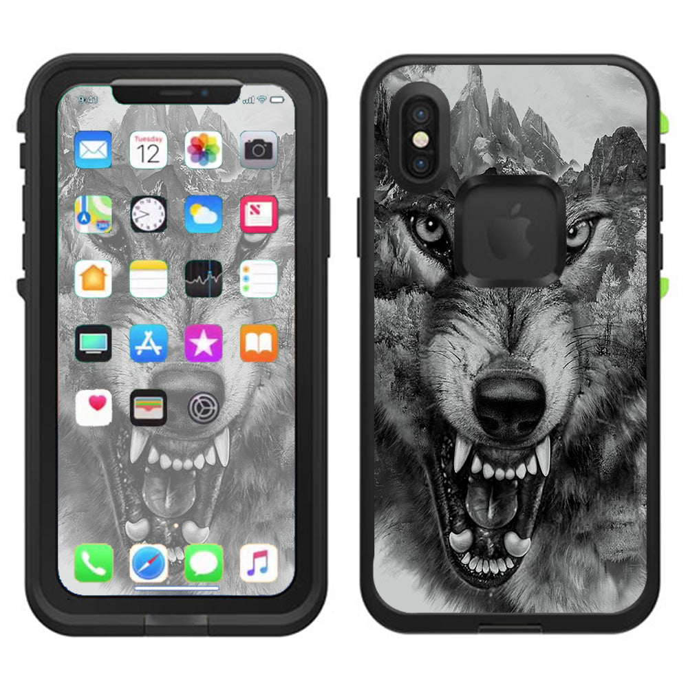  Angry Wolf Growling Mountains Lifeproof Fre Case iPhone X Skin