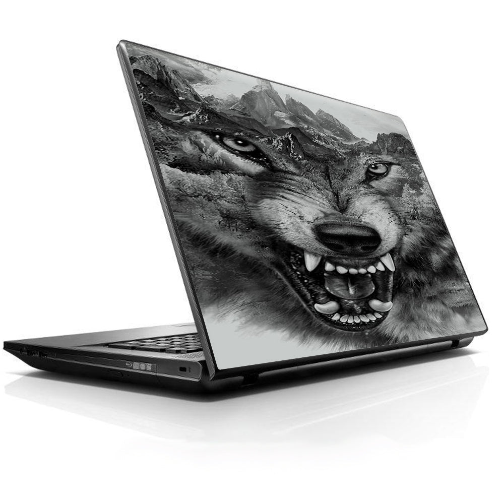  Angry Wolf Growling Mountains Universal 13 to 16 inch wide laptop Skin