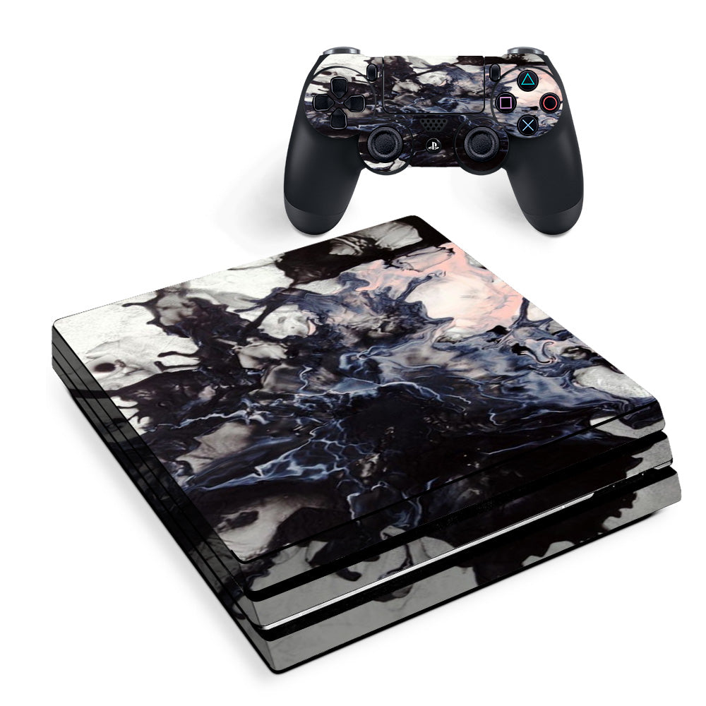 Black White Swirls Marble Granite Sony PS4 Pro Skin