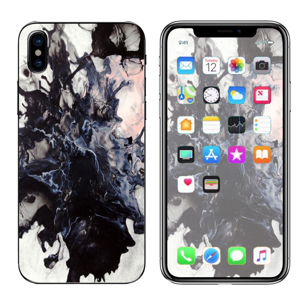  Black White Swirls Marble Granite Apple iPhone X Skin
