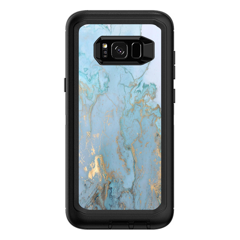  Teal Blue Gold White Marble Granite Otterbox Defender Samsung Galaxy S8 Plus Skin