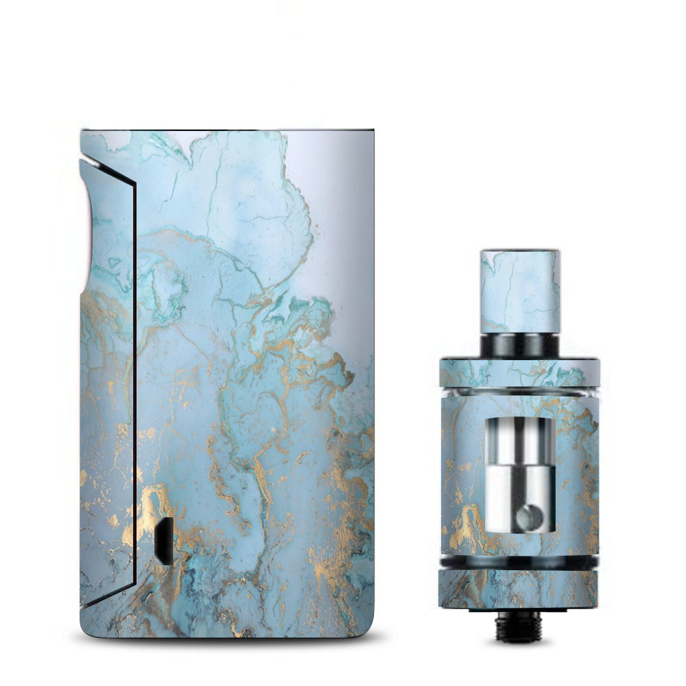  Teal Blue Gold White Marble Granite Vaporesso Drizzle Fit Skin