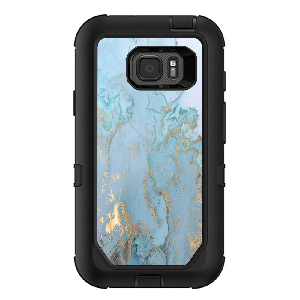  Teal Blue Gold White Marble Granite Otterbox Defender Samsung Galaxy S7 Active Skin