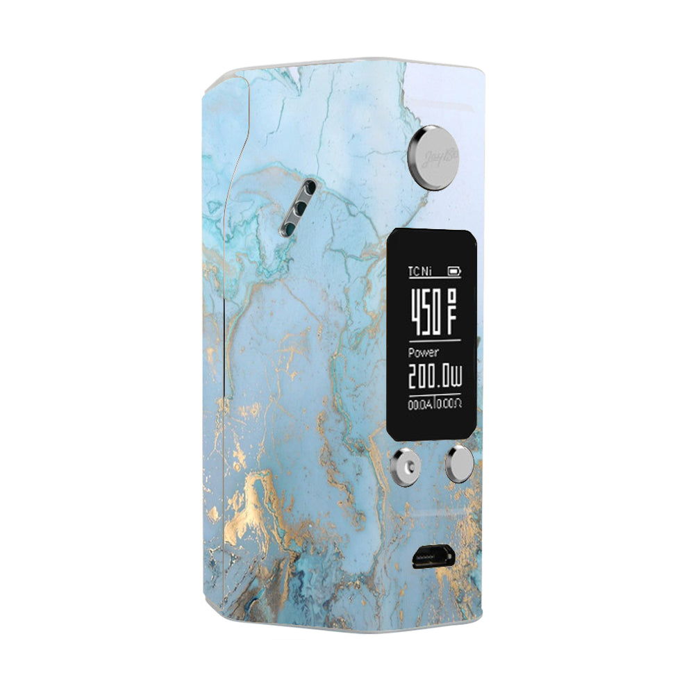  Teal Blue Gold White Marble Granite Wismec Reuleaux RX200S Skin