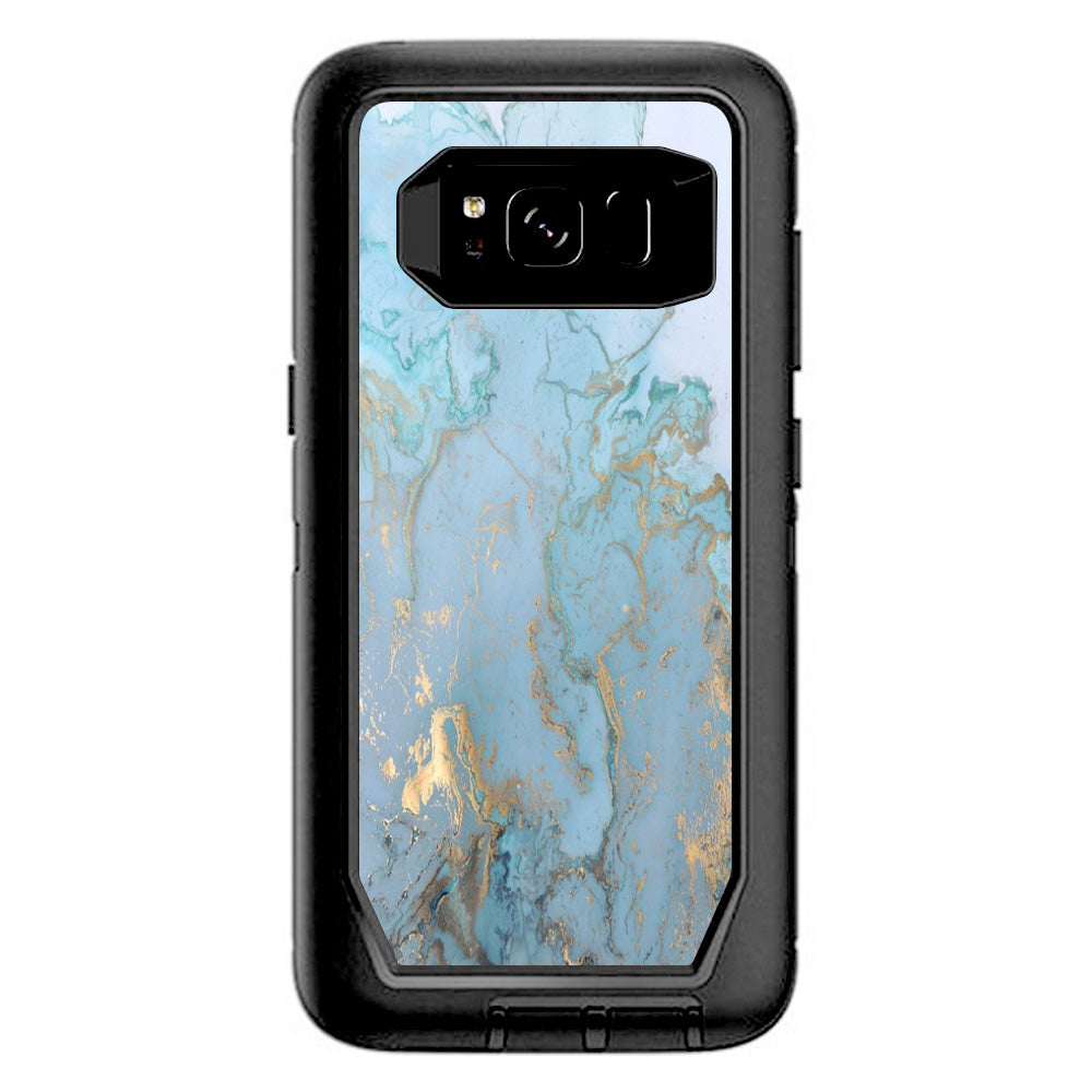  Teal Blue Gold White Marble Granite Otterbox Defender Samsung Galaxy S8 Skin
