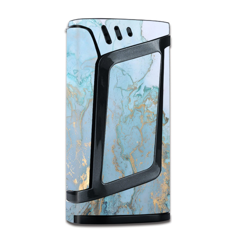  Teal Blue Gold White Marble Granite Smok Alien 220W Skin