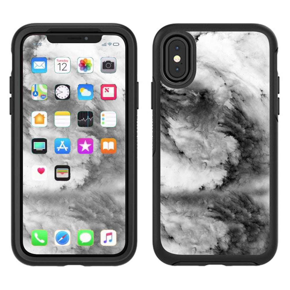  Black White Swirls Marble Granite Otterbox Defender Apple iPhone X Skin