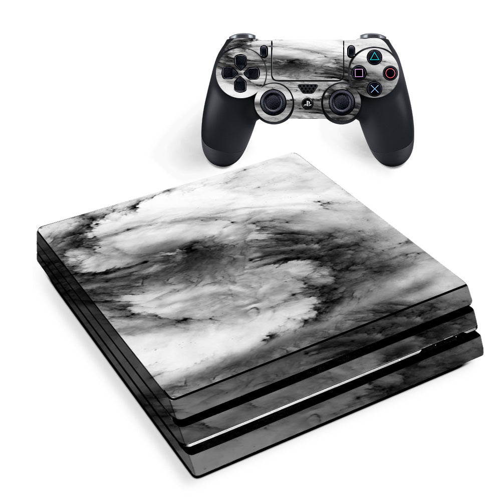 Black White Swirls Marble Granite Sony PS4 Pro Skin