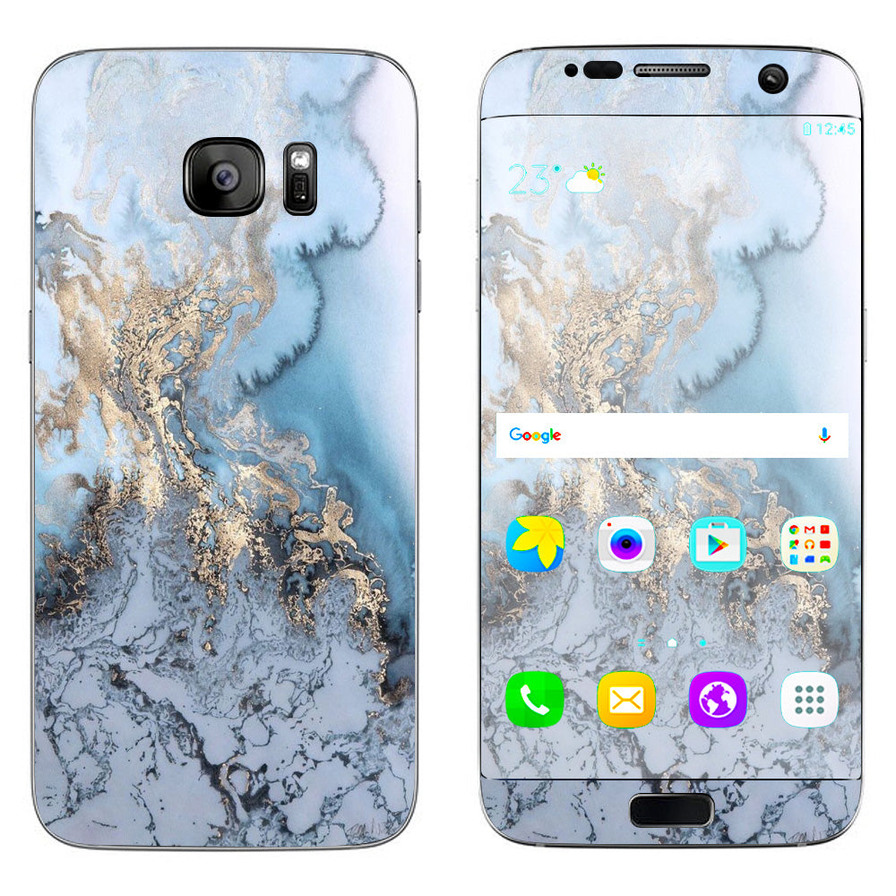  Blue Gold Grey Marble Pattern Clouds  Samsung Galaxy S7 Edge Skin