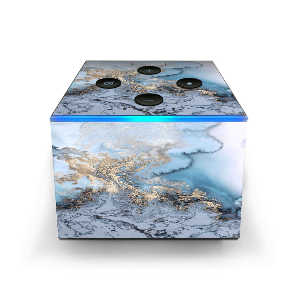  Blue Gold Grey Marble Pattern Clouds  Amazon Fire TV Cube Skin